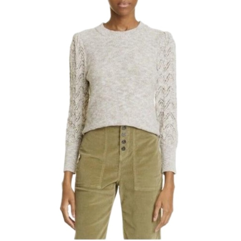 VERONICA BEARD Metto Pointelle Stitch Cotton Sweater Size M Heathered Knit
